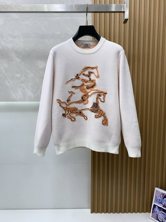 Hermes Fall/Winter 2025 Crew Neck Sweater ( ) Premium Wool Blend Men's Sweater,