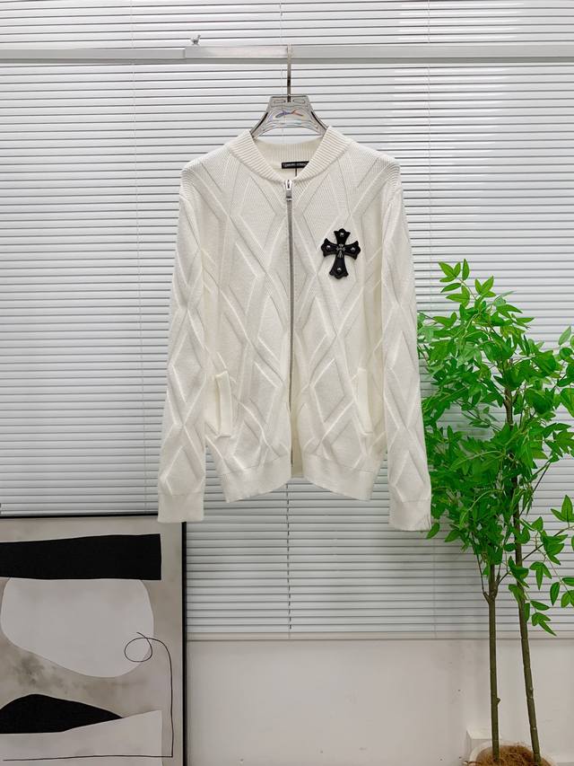 Chrome Hearts Black Diamond Pattern Wool Coat. Classic baseball collar + zipper