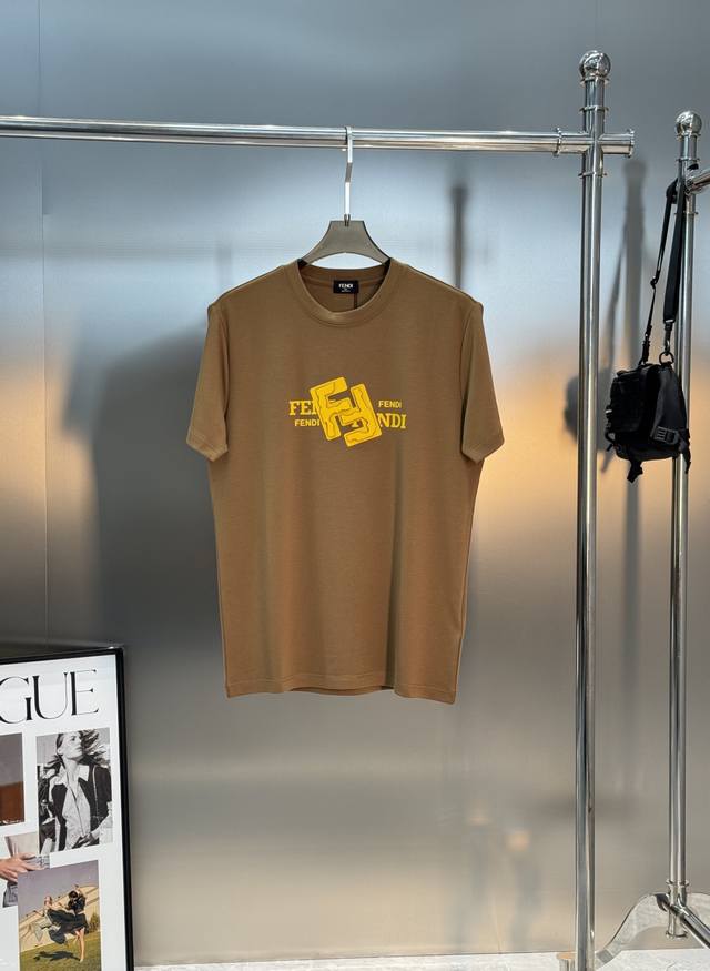 Fend*25S New Modal T-Shirt. Classic basic style!! Classic yellow Ff letter heat