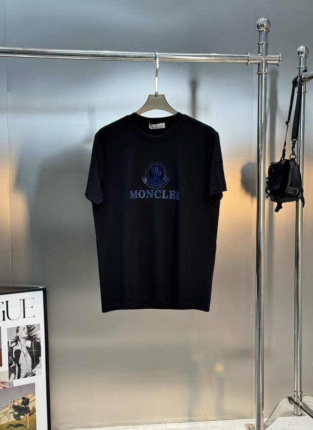 Moncler 25S New Modal T-Shirt. Features a blue Moncler logo and brand lettering