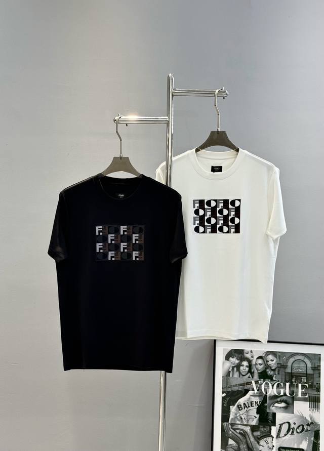 Fendi 25S New Modal T-Shirt. Solid color with colorful logo embroidery, simple y