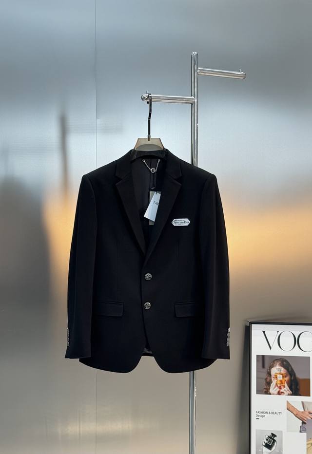 Dior black suit jacket, classic formal design, high-quality fabric, crisp yet co
