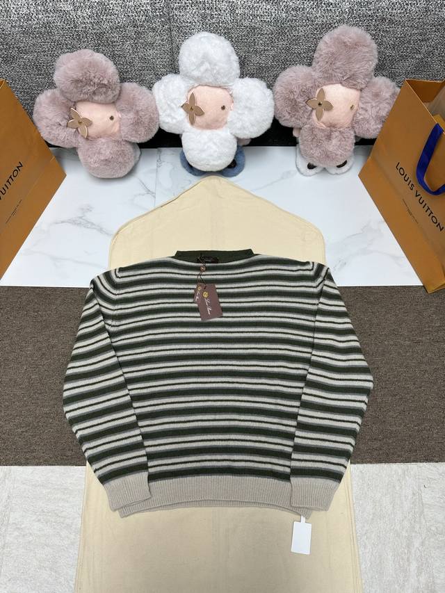 Lp25 New Boat Neck Ribbed Knit Striped Long Sleeve Cashmere Sweater, High Versio