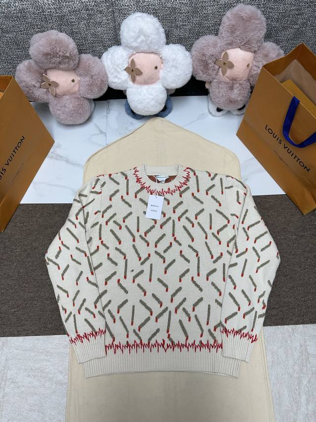 Bv 25 New Cotton Jacquard Matchstick Pattern Knit Sweater Beige High Version Siz