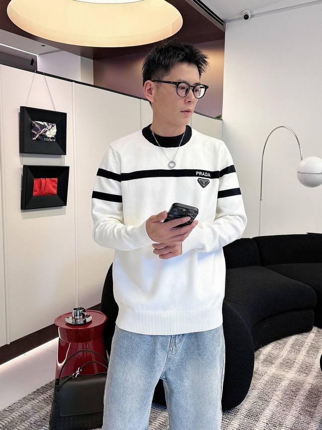 Prada 2025 Fall/Winter Wool Blend Pullover Knit Sweater. The details highlight