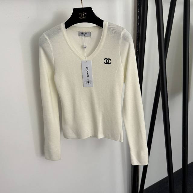 Style No. 20258321 Chanel* New Style Logo Rhinestone V-Neck Slim Fit Long Sleev