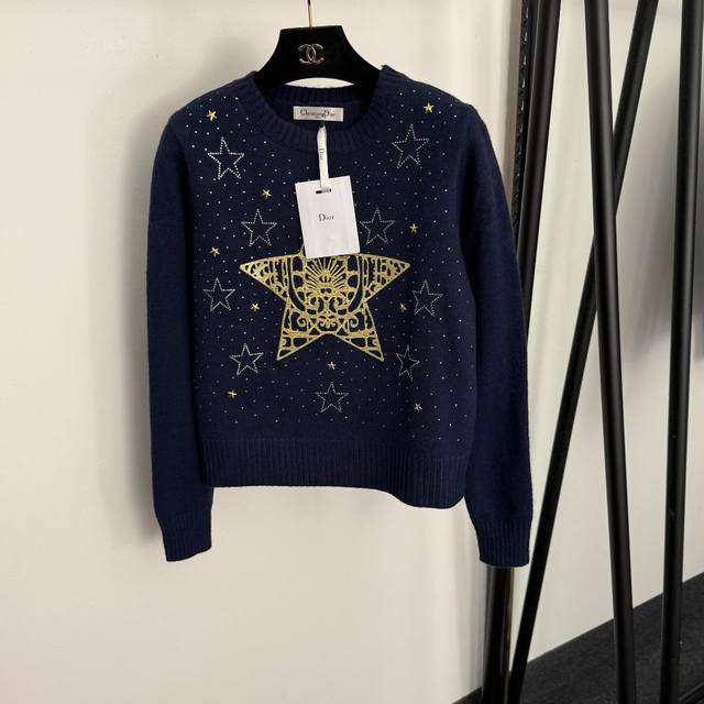 Style No. 20258309 Dio* New Rhinestone Five-Pointed Star Embroidered Pullover L