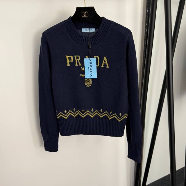 Style No. 20258306 prad* New Glitter Jacquard Letter Pullover Long-Sleeve Knit