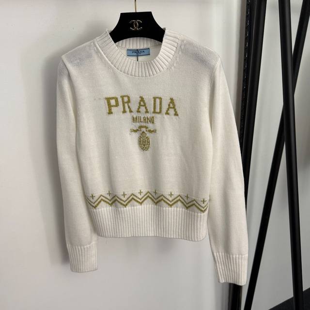 Style No. 20258306 prad* New Glitter Jacquard Letter Pullover Long-Sleeve Knit