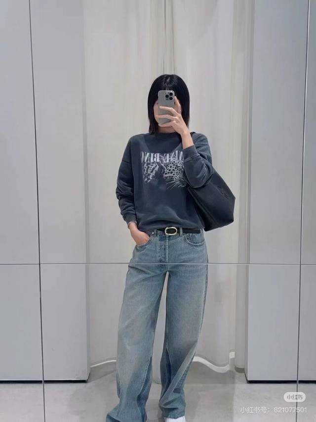 Anin*Bing25Fw Autumn/Winter Leopard Print Crew Neck Sweatshirt: Front logo lette