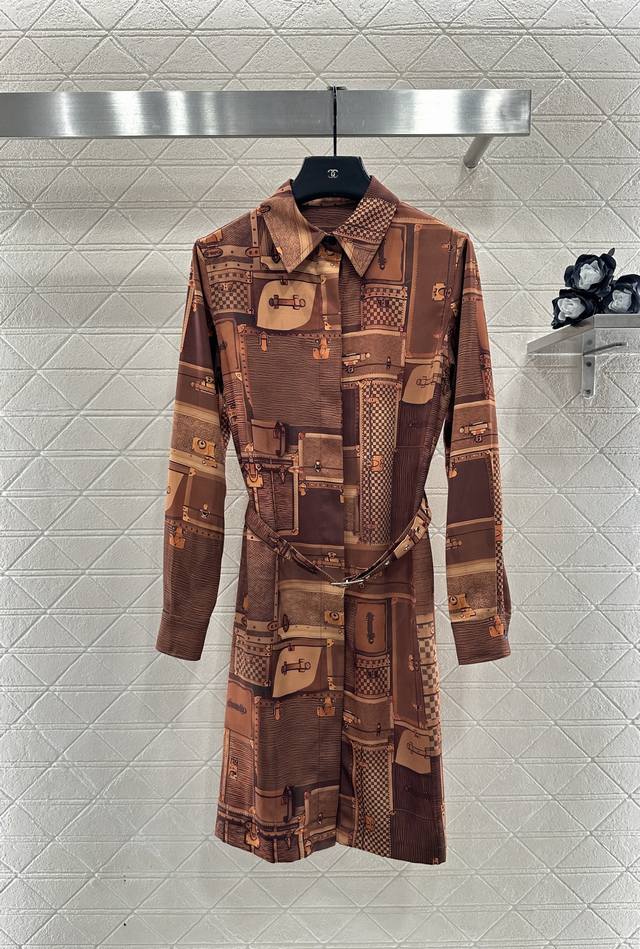 Louis Vuitto*2025 New Arrival Printed Belt Collar Shirt Dress Custom Yb Imported