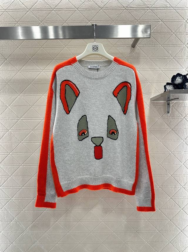 Loew*2025 New Arrival Color Block Cat Head Knit Sweater Custom Yb cotton yarn kn