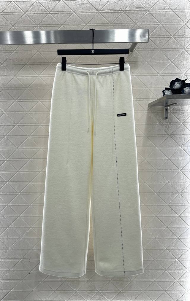 Miumi*2025 New Arrival Drawstring Wide-Leg Trousers Custom Yb Imported wool blen