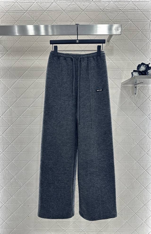 Miumi*2025 New Arrival Drawstring Wide-Leg Trousers Custom Yb Imported wool blen