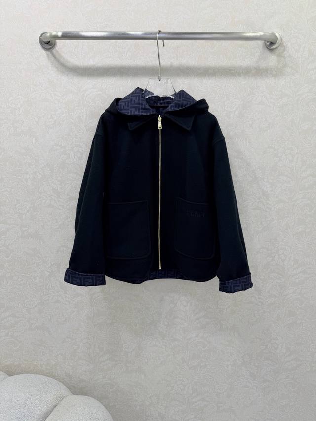 Fend*25 New Reversible Hooded Wool Coat, Original Custom Double-Sided Logo Print