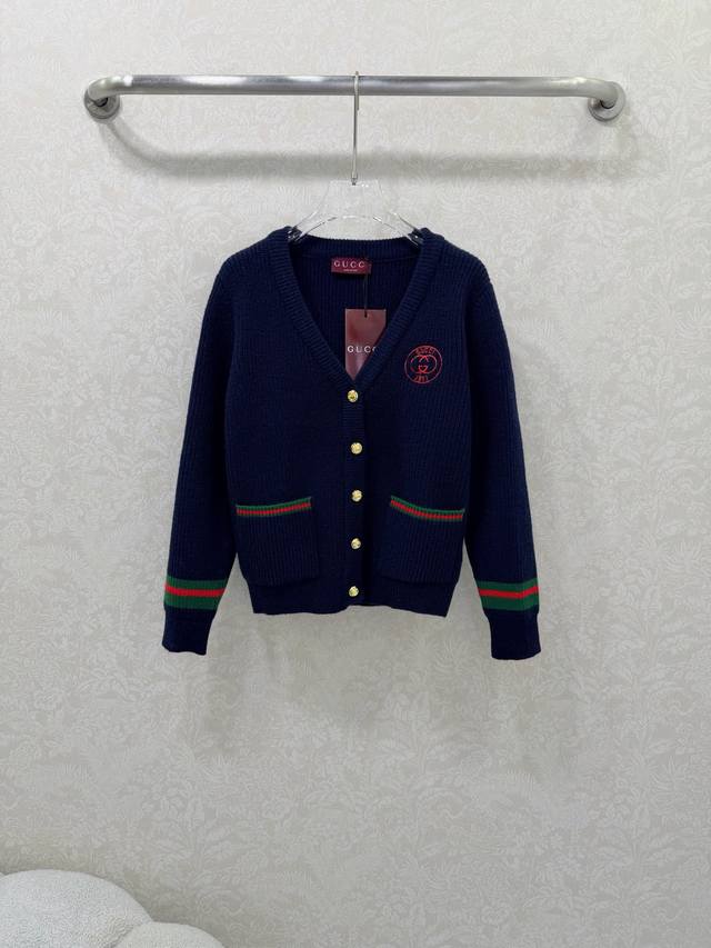 Gucc*25 New Color-Blocked Cuff Knit Cardigan, V-Neck, Single-Breasted, Custom Do