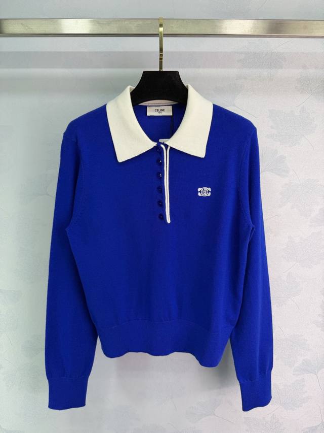 Ce*25 Autumn/Winter New Knit Sweater, featuring a white collar and buttons, a si