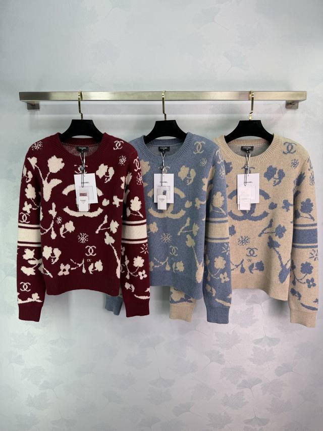 Ch*25 Autumn/Winter New Classic Double C Floral Knit Sweater, made of soft cashm