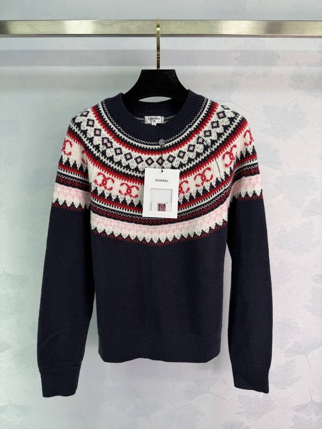 Ch*2025 Autumn/Winter New Crochet Crew Neck Pullover Sweater, Custom Cashmere an