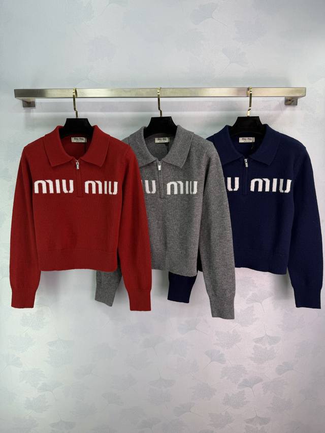 Miumi*2025 Autumn/Winter New Arrival: Collared Knit Long-Sleeve Top! Made with c