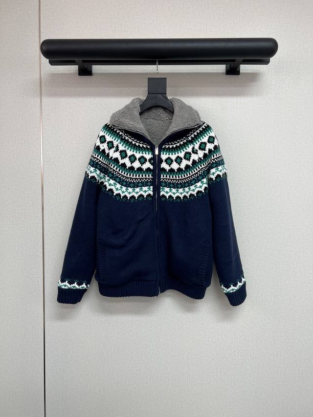 High-quality Miu Miu 2025 Winter Fair Isle Style Thick Sweater ~ Lined with fau