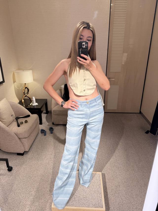 Chan*L 26C Early Spring New Blue and White Striped Wide-Leg Jeans | Exclusive Yb