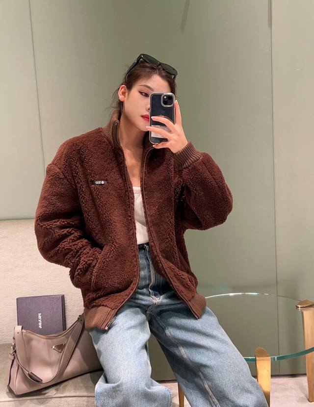 prad* 25Fw Autumn/Winter New Stand Collar Lambswool Fleece Zip-Up Jacket | Exclu