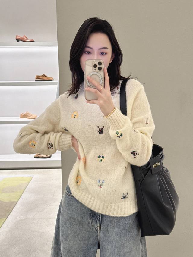 Loew* X Louis Wain Collaboration New Colorful Animal Embroidered Wool Knit Sweat