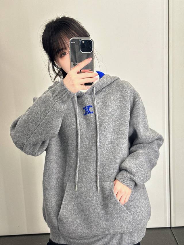 Celin* 26Ss Early Spring New Arrival Arc de Triomphe Cashmere Hooded Knit Sweate