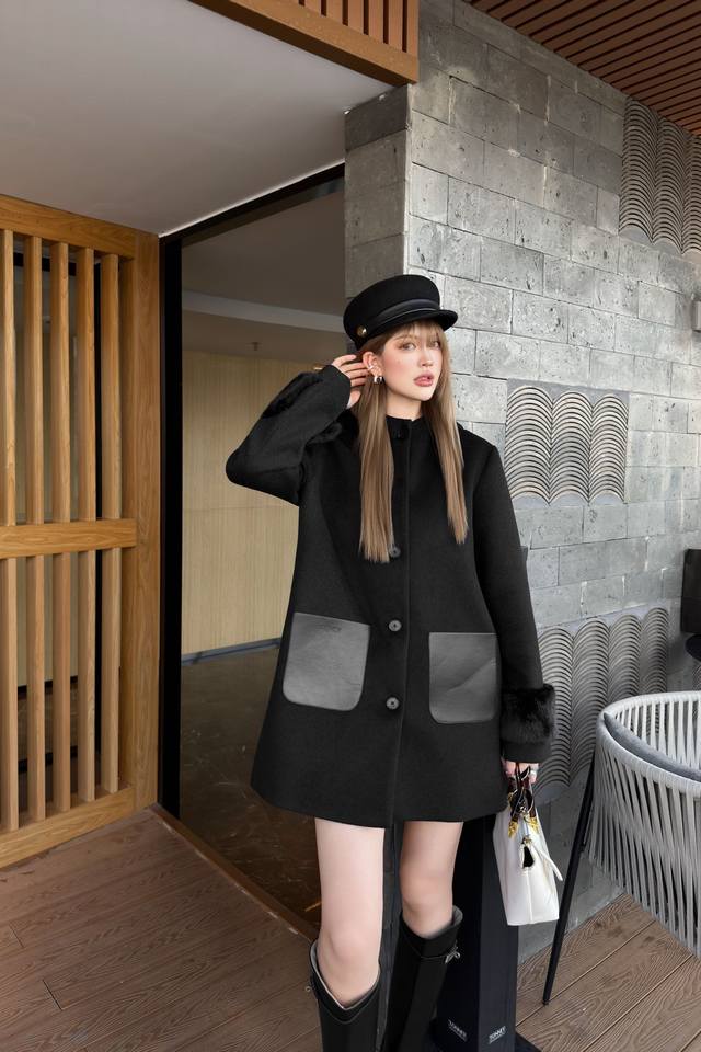 Fend* 25Fw Autumn/Winter New Hooded Patchwork Sleeve Mid-Length Wool Coat | Excl