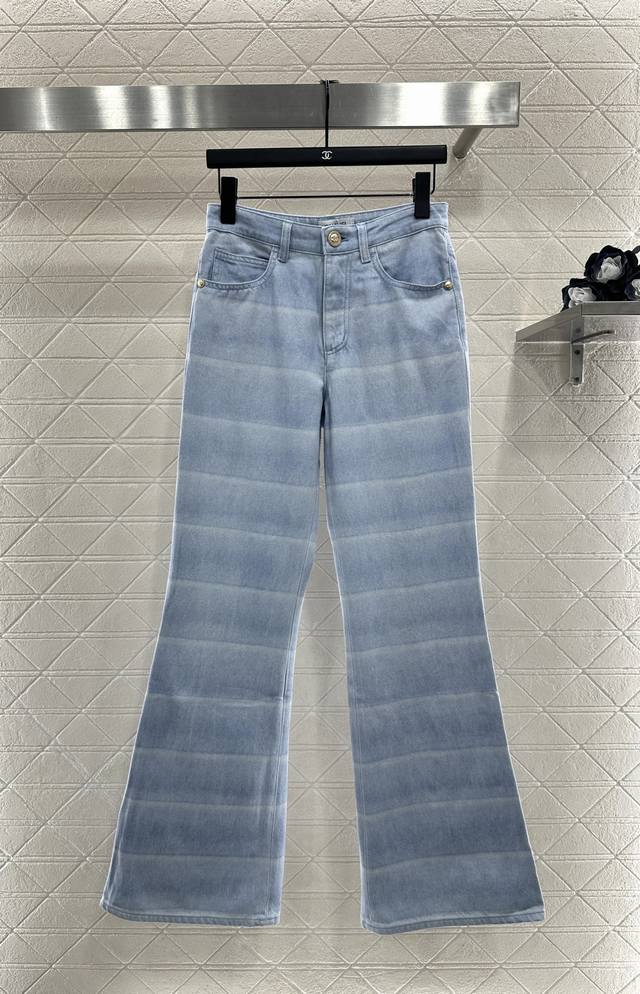 Chane*2025 New Arrival Laser-Dyed Striped Flared Jeans Custom Yb twill cotton de