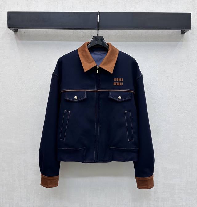 Miumi*2025 New Arrival: Suede Patchwork Jacket, Custom Made with Imported Cotton