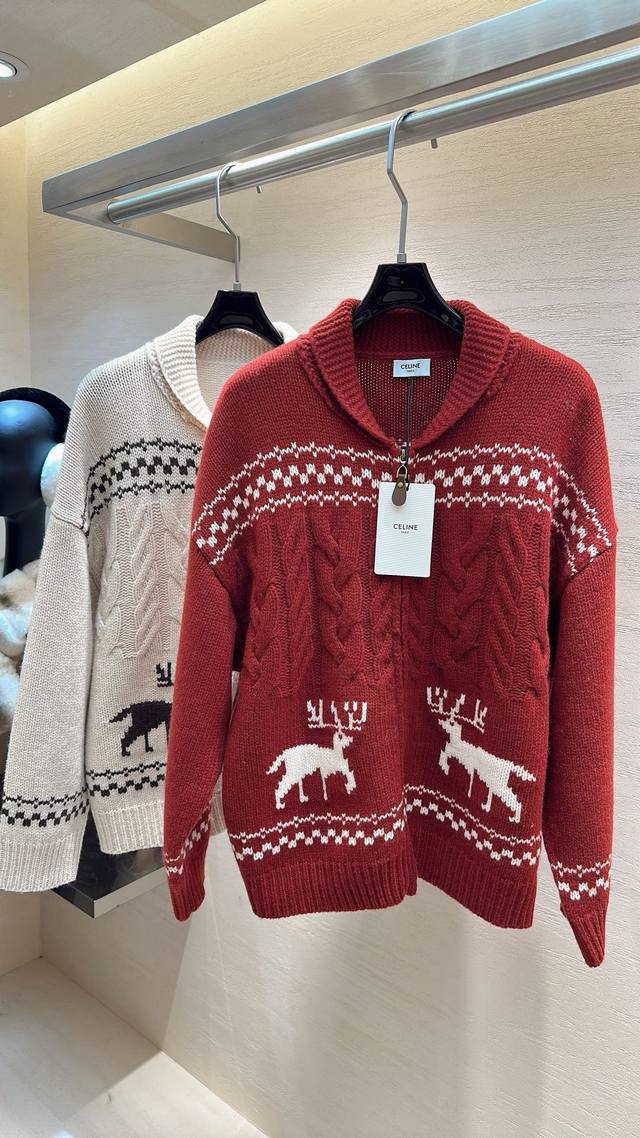 Celine launches Christmas double-zip cardigan in soft, delicate wool fabric. Siz