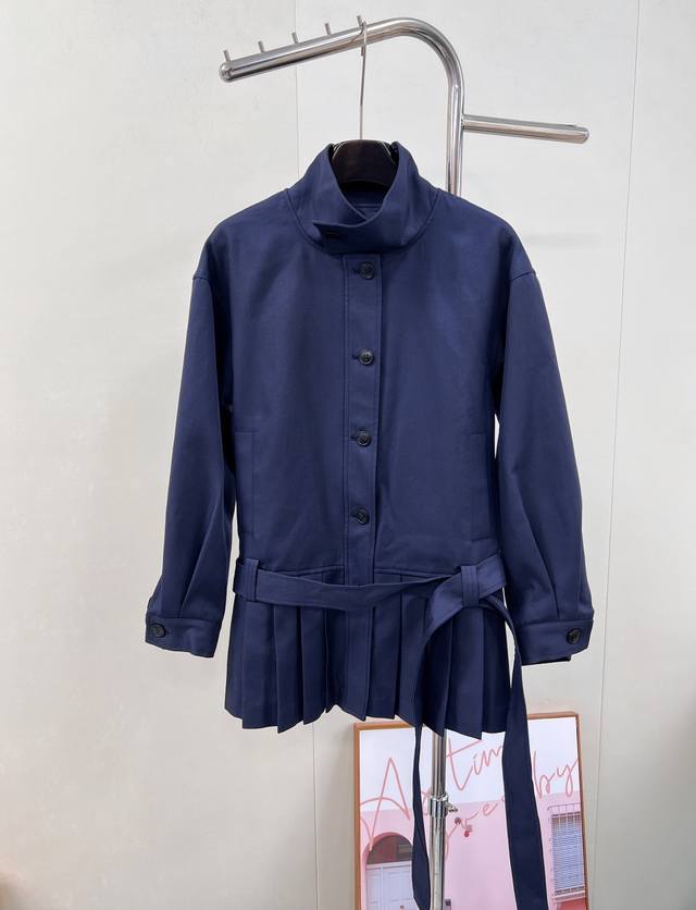 Celine 2025 New Belted Pleated Trench Coat, Custom Yb Twill Cotton Material with