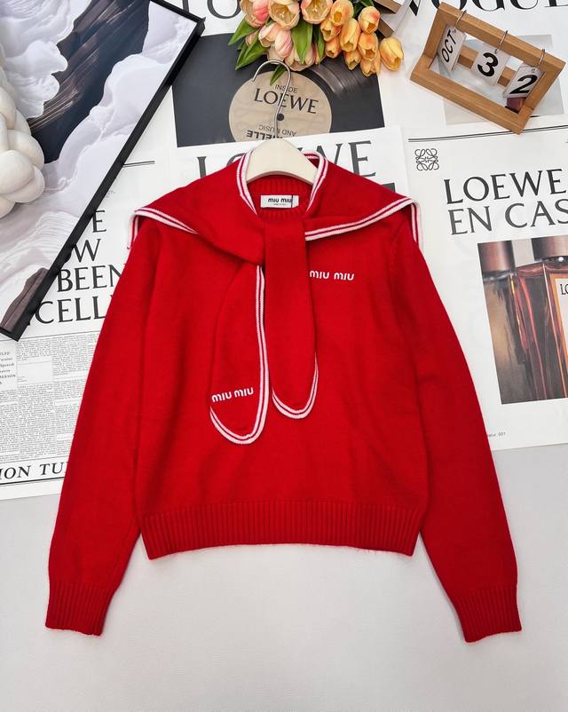 Miu Miu 25 New Letter Embroidery Sailor Collar Knit Sweater, wear "girlish elega