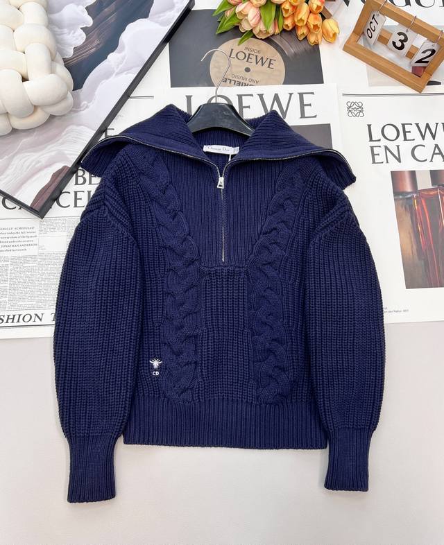 Dior 2025 New Bee Embroidered Oversized Collar Knit Sweater, welding a relaxed f