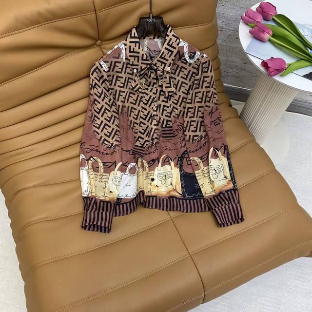 Fe2026 Sp Premium Silk Shirt. This all-over print "FF" pattern shirt is made of