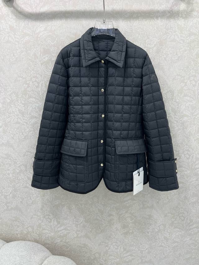Moncle*25 New Epinal Square Check Lapel Down Jacket: The check pattern is poetry