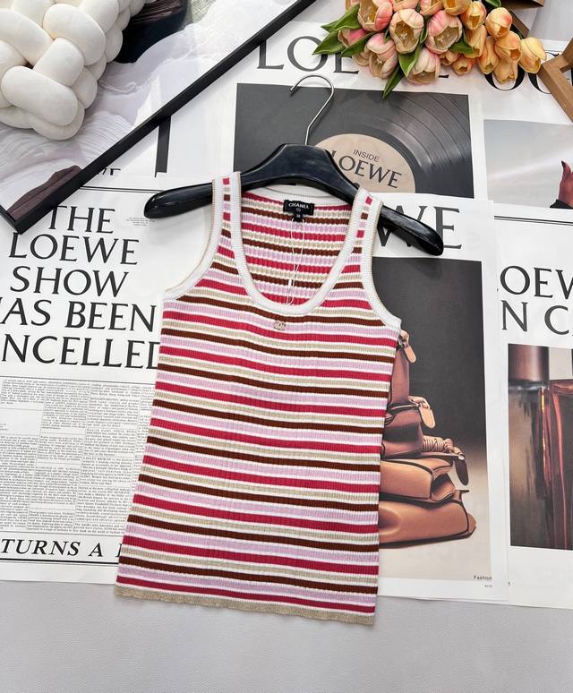 Chanel 2025 New Striped Knit Vest, made with custom Yb cotton yarn, high-quality