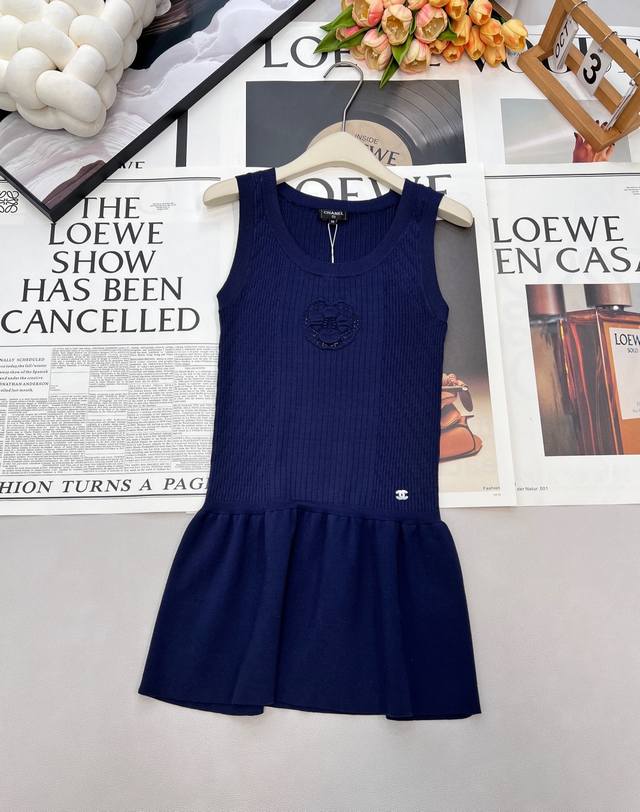 Chanel 2025 New Camellia Knit Vest Dress. Made with custom Yb cotton yarn, it's