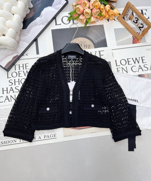 Chanel 2025 New Openwork Short Knit Cardigan, made with custom Yb cotton yarn, d