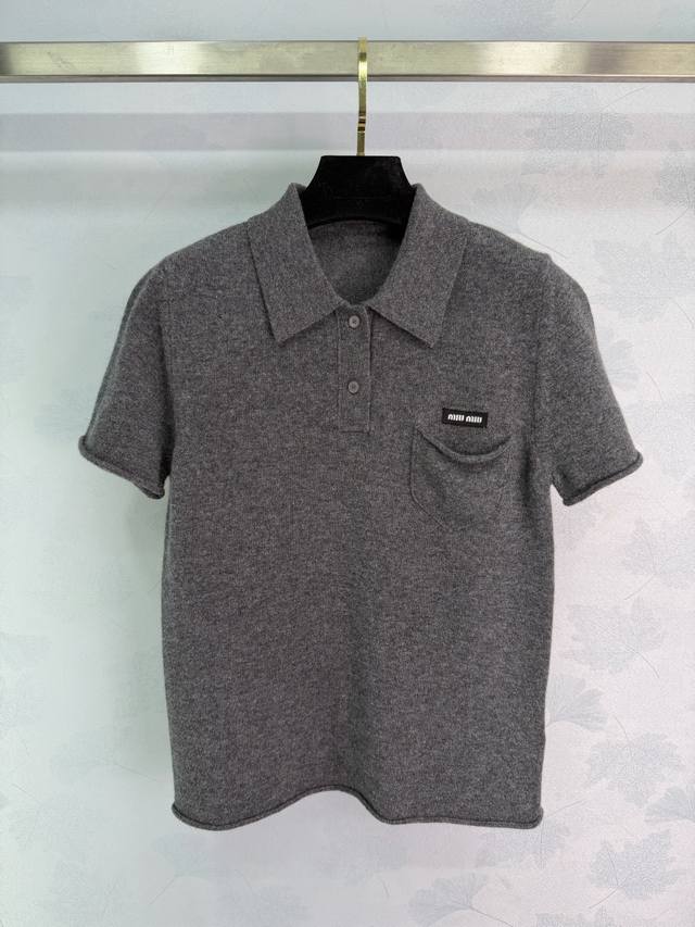 Miu* Grey Knit Polo Shirt, soft wool blend, super comfortable to wear, a must-ha