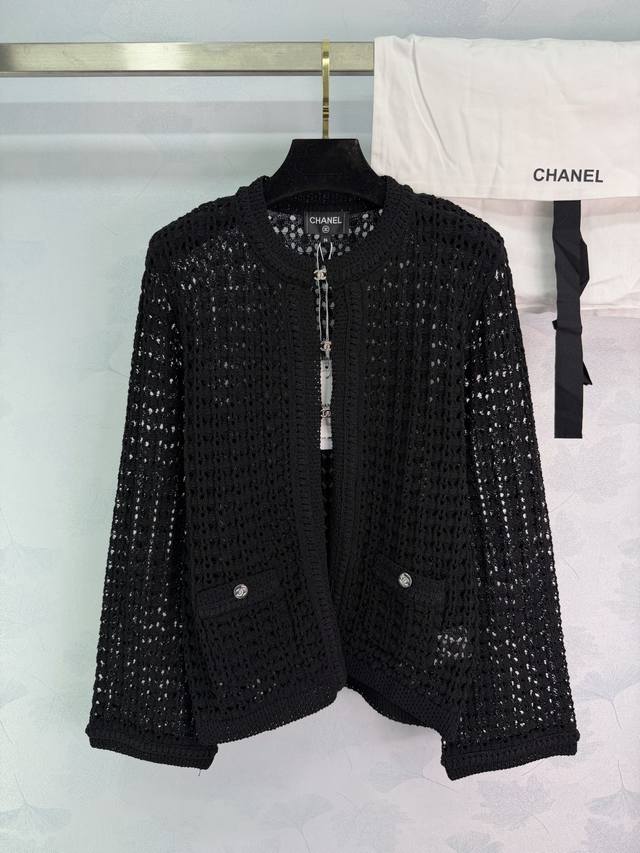 Chane*26C series openwork knit cardigan, black design, super versatile, lightwei