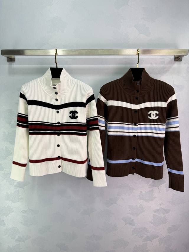 Chane striped knit cardigan, classic color-blocking design, the black, white and