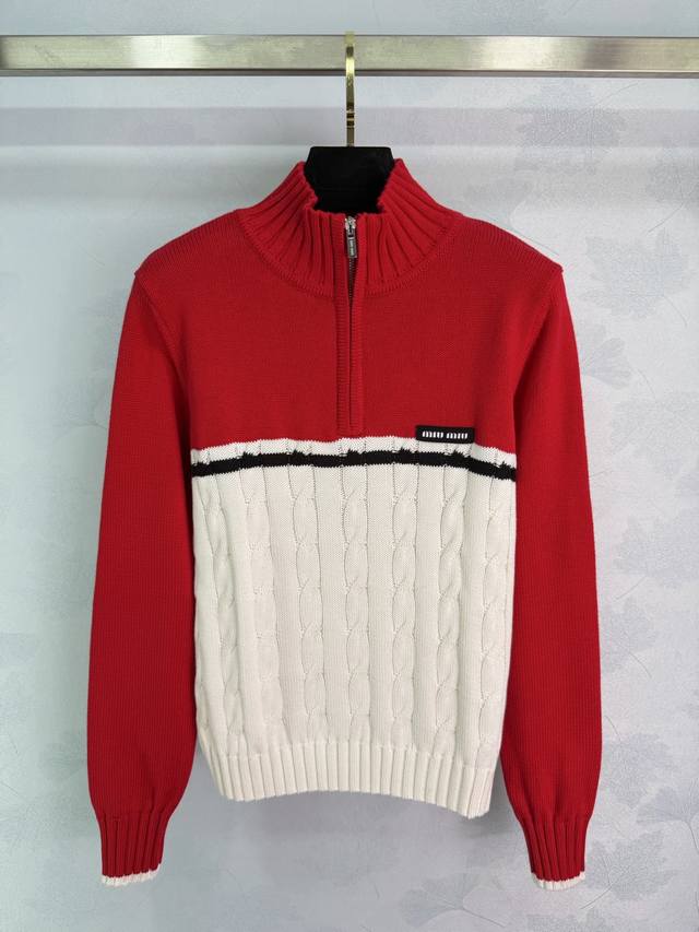 Miu*25 Autumn/Winter New Sweater features a red and white color-blocked design,