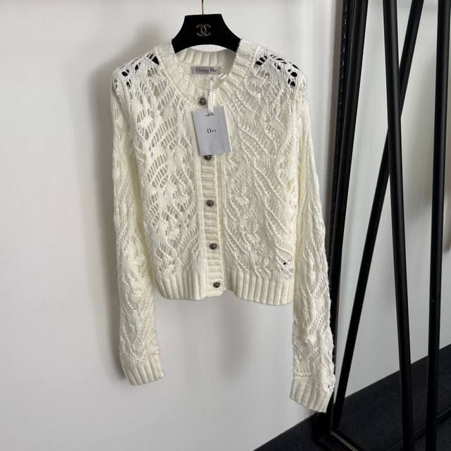 Style No. 20258172 Dio* New Hollow-out Long-sleeved Knit Cardigan, Off-white, O