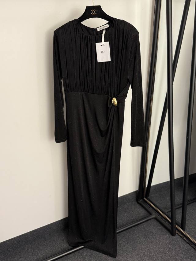 Style No. 20258170 Dio* New High-End Metal Buckle Waist-cinching Long-Sleeve Dr