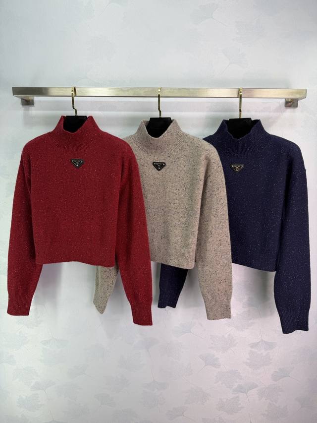 25 Winter Prad* Women's New Custom Top Quality. Spotted cashmere, stand-up colla