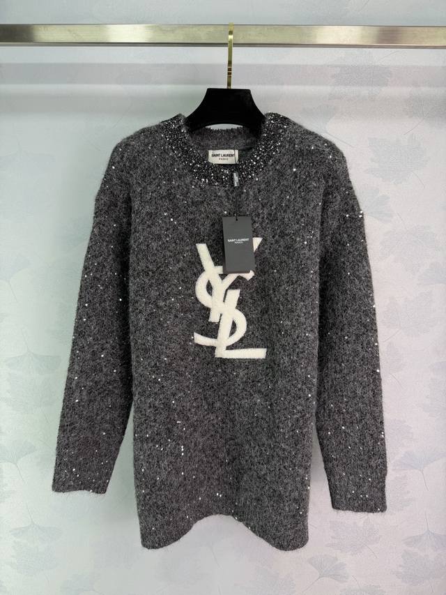Ys*25 Autumn/Winter New Sequin Logo Knit Sweater. The grey-black tone is underst