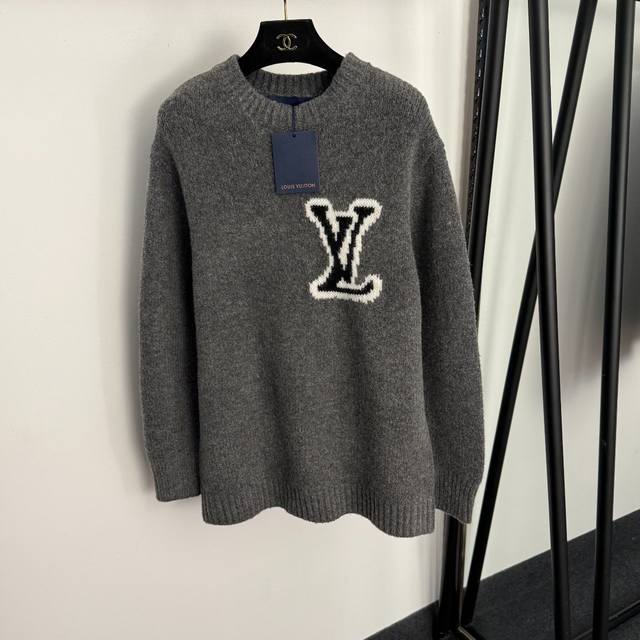 Style No. 20258159 Lv* New Logo Letter Pullover Long-Sleeve Knit Sweater, Gray,